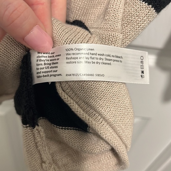Eileen Fisher Petite Tan Black Stripe Linen Sweater - Picture 6 of 8